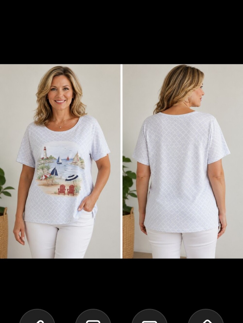 Karen Scott XL Coastal Beach Graphic Short Sleeve Tee White